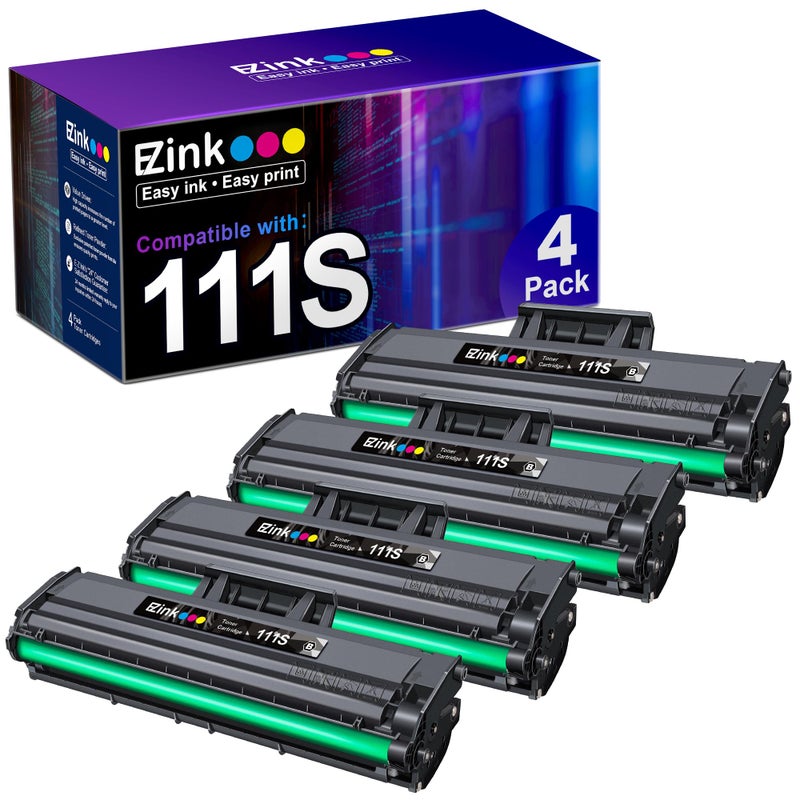 E-Z Ink Compatible MLT-D111S Black Toner Cartridge High Yield Replacement for Samsung 111S 111L MLT-D111S MLT-D111L to use with Samsung Xpress M2020W M2022 M2024W M2070W M2070FW (Black, 4 Pack) - Image 1